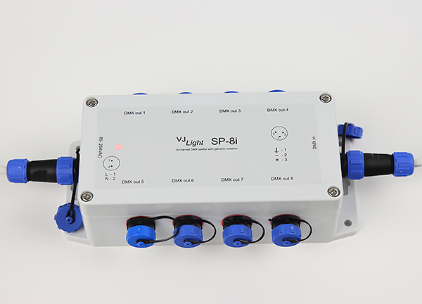 VJLight-SP-8i - IP68 (IP67) DMX сплиттер-усилитель 8 выходов с двойной гальванической развязкой и индикаторами