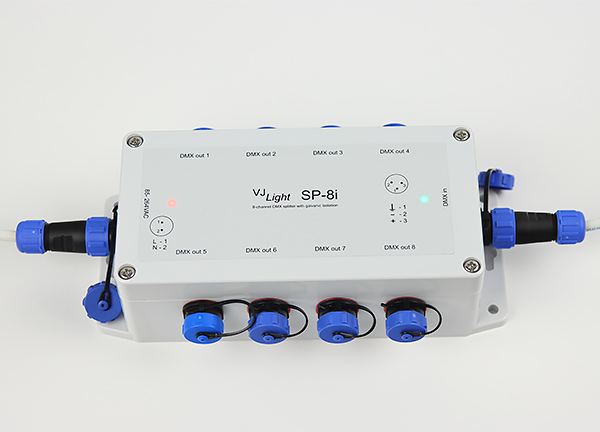 VJLight-SP-8i - IP68 (IP67) DMX сплиттер-усилитель 8 выходов с двойной гальванической развязкой и индикаторами