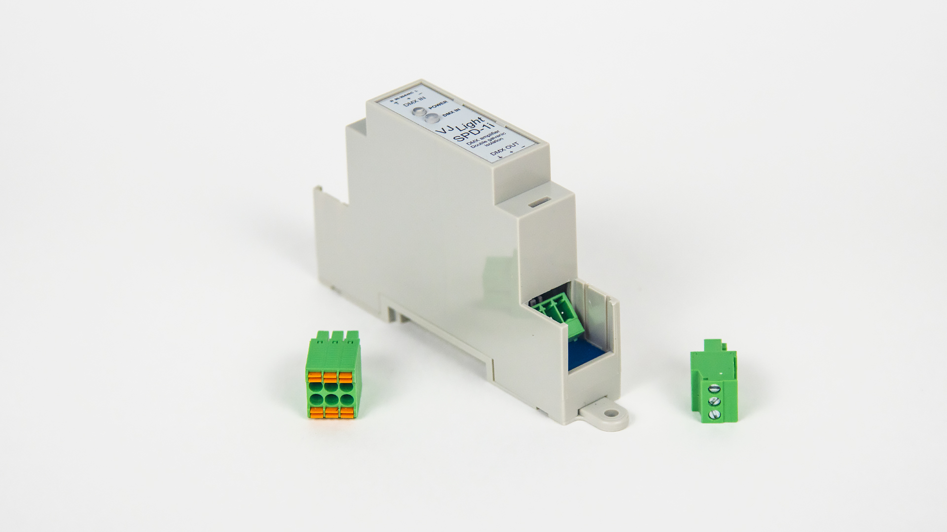 VJLight SPD-1i - усилитель DMX сигнала на DIN рейку с двойной гальванической развязкой и индикаторами.