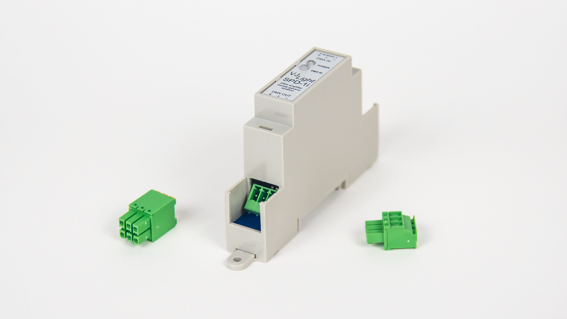 VJLight SPD-1i - усилитель DMX сигнала на DIN рейку с двойной гальванической развязкой и индикаторами.