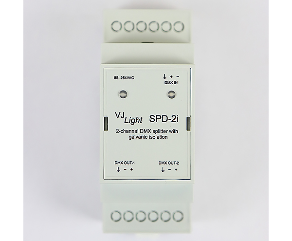 VJLight SPD-2i - DMX сплиттер-усилитель на DIN рейку 2 выхода с двойной гальванической развязкой и индикаторами