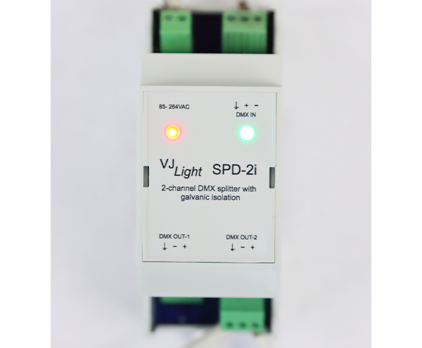 VJLight SPD-2i - DMX сплиттер-усилитель на DIN рейку 2 выхода с двойной гальванической развязкой и индикаторами