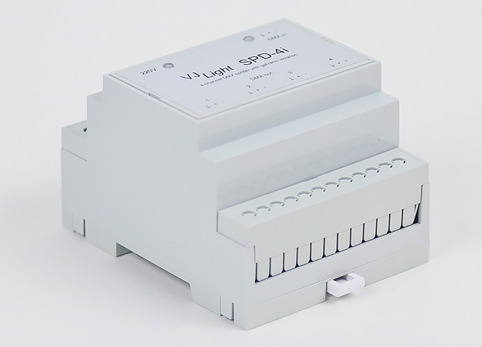 VJLight SPD-4i - DMX сплиттер-усилитель 4 выхода на DIN рейку с двойной гальванической развязкой и индикаторами. Show-Device.ru