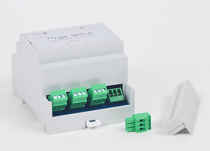 VJLight SPD-4i - DMX сплиттер-усилитель на DIN рейку 4 выхода с двойной гальванической развязкой и индикаторами