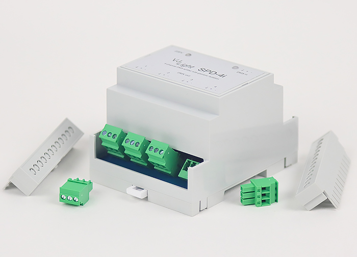 VJLight SPD-4i - DMX сплиттер-усилитель на DIN рейку 4 выхода с двойной гальванической развязкой и индикаторами