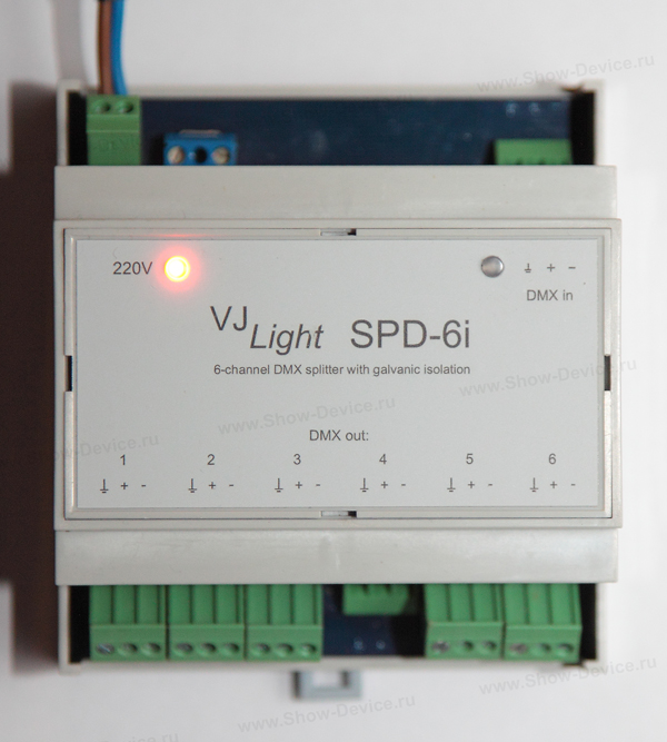 VJLight SPD-6i - DMX сплиттер-усилитель на DIN рейку 6 выходов с двойной гальванической развязкой и индикаторами