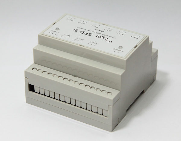 VJLight SPD-9i - DMX сплиттер-усилитель на DIN рейку 9 выходов с двойной гальванической развязкой и индикаторами