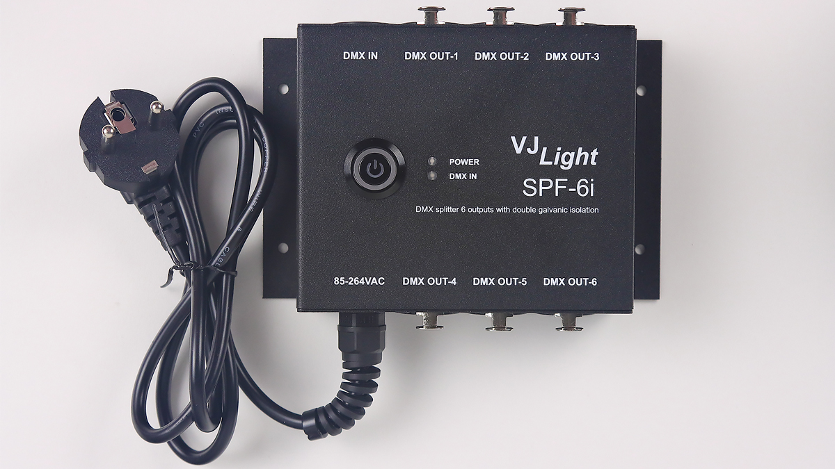 VJLight SPF-6i - DMX сплиттер-усилитель свободного крепления 6 XLR выходов с двойной гальванической развязкой и индикаторами