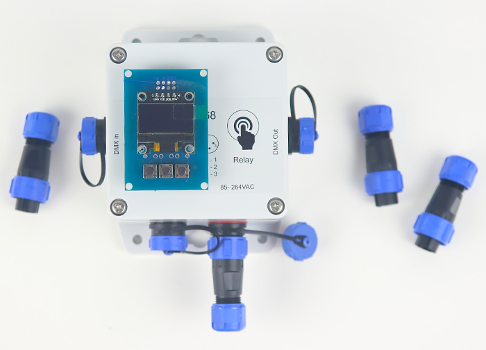 VJLight SR-1i - IP68 (IP67) DMX реле свободного крепления 1 канал до 13A/250VAC с двойной гальванической развязкой и индикаторами