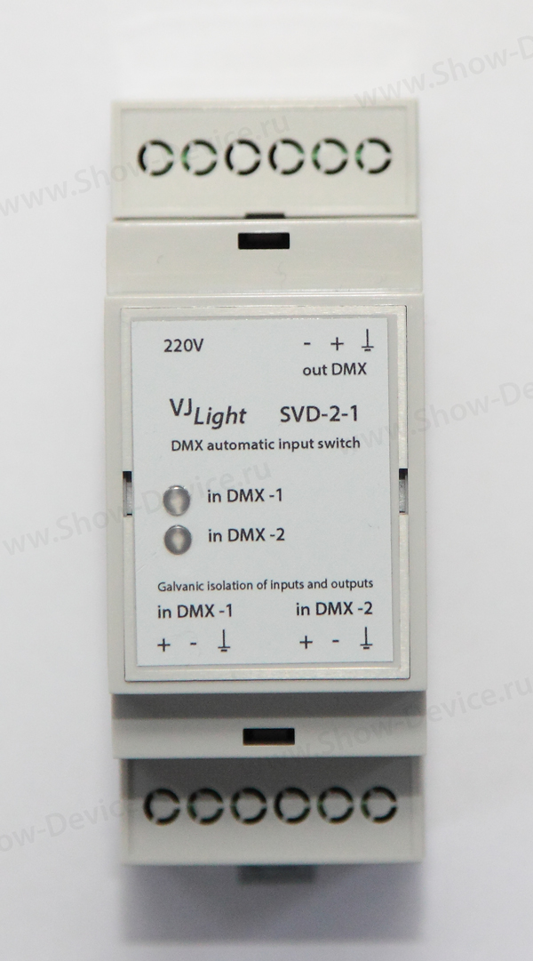VJLight SVD-2-1 - Автоматический переключатель DMX входов с двойной&nbsp;гальванической развязкой.